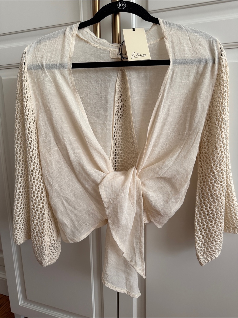 Elan Cream Knit-Sleeve & knit back accent, top S NWT